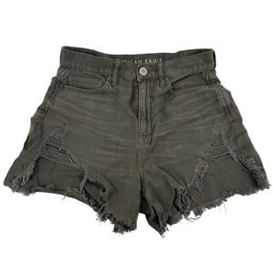 American Eagle Outfitters Womens Green Distressed Denim Cutoff Mom Shorts Size 4